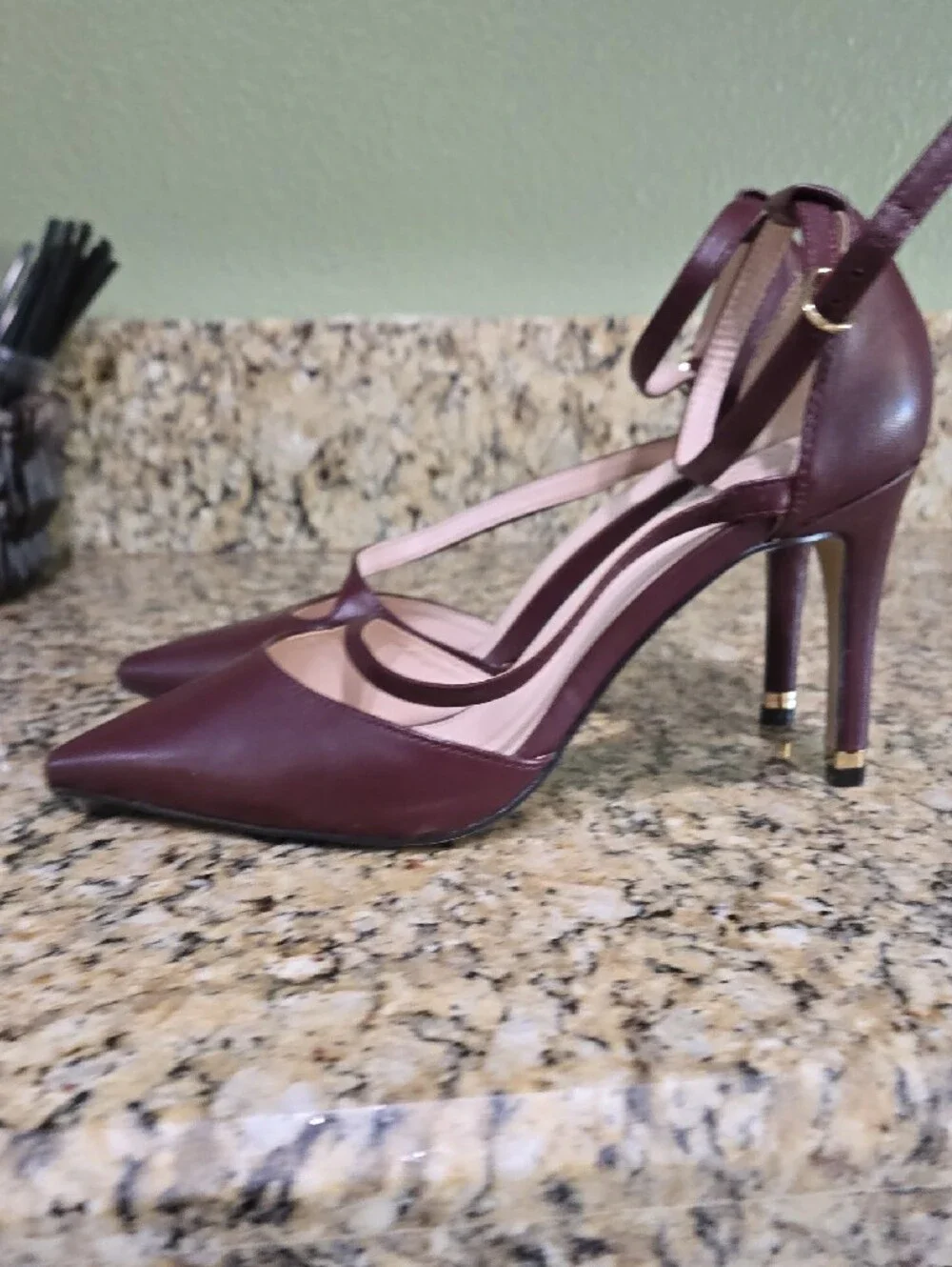 Kelly & Katie Women's Burgundy Pointed Toe Ankle Strap Heels